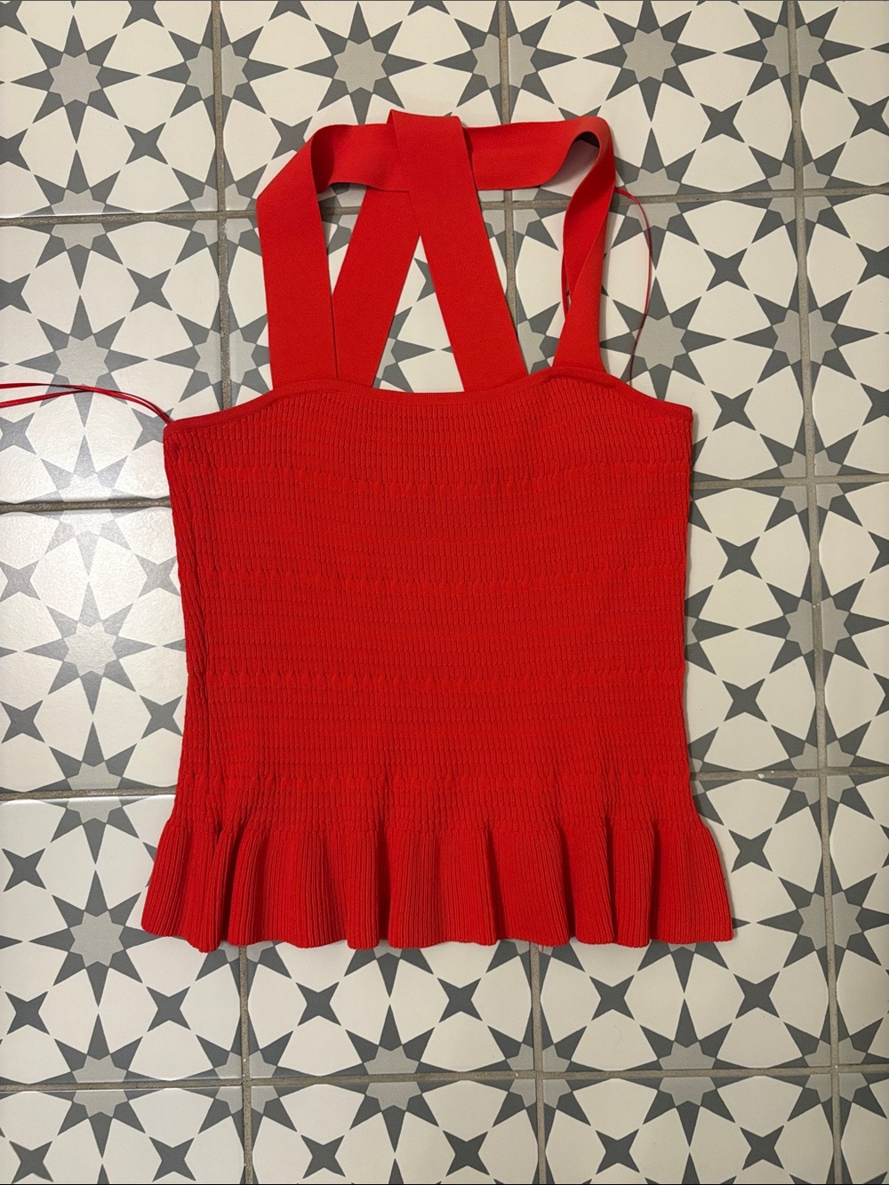 Parker Red Ribbed Knit Peplum Tank Top